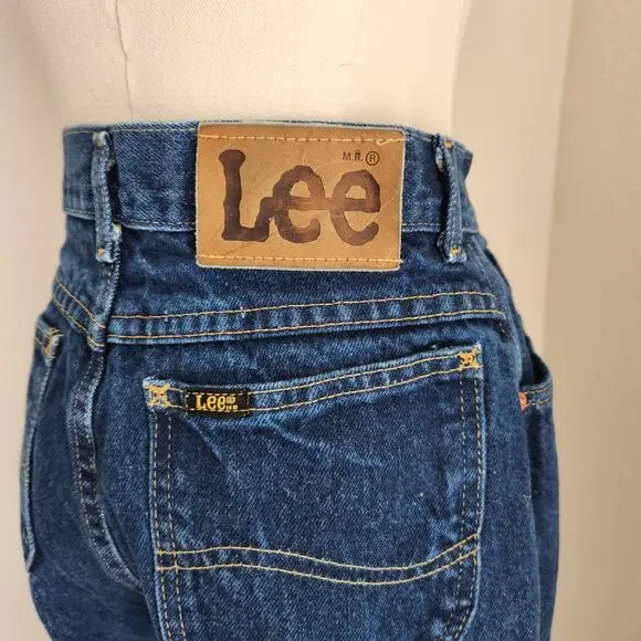 Vintage 90s Lee High Waist Straight Leg Jeans Dark Wash Denim USA Made 2 - Picture 9 of 14